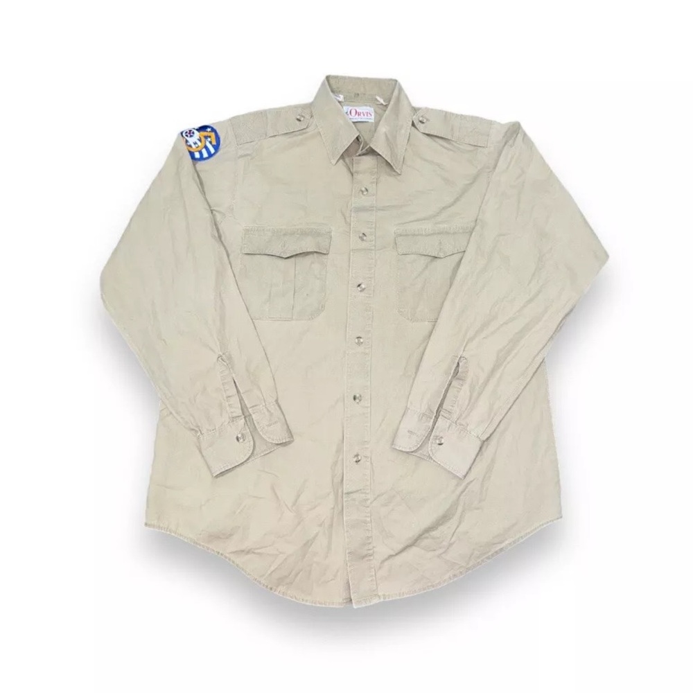 Vintage ORVIS Cotton Twill Beige Army Long Sleeve Shirt Size Large